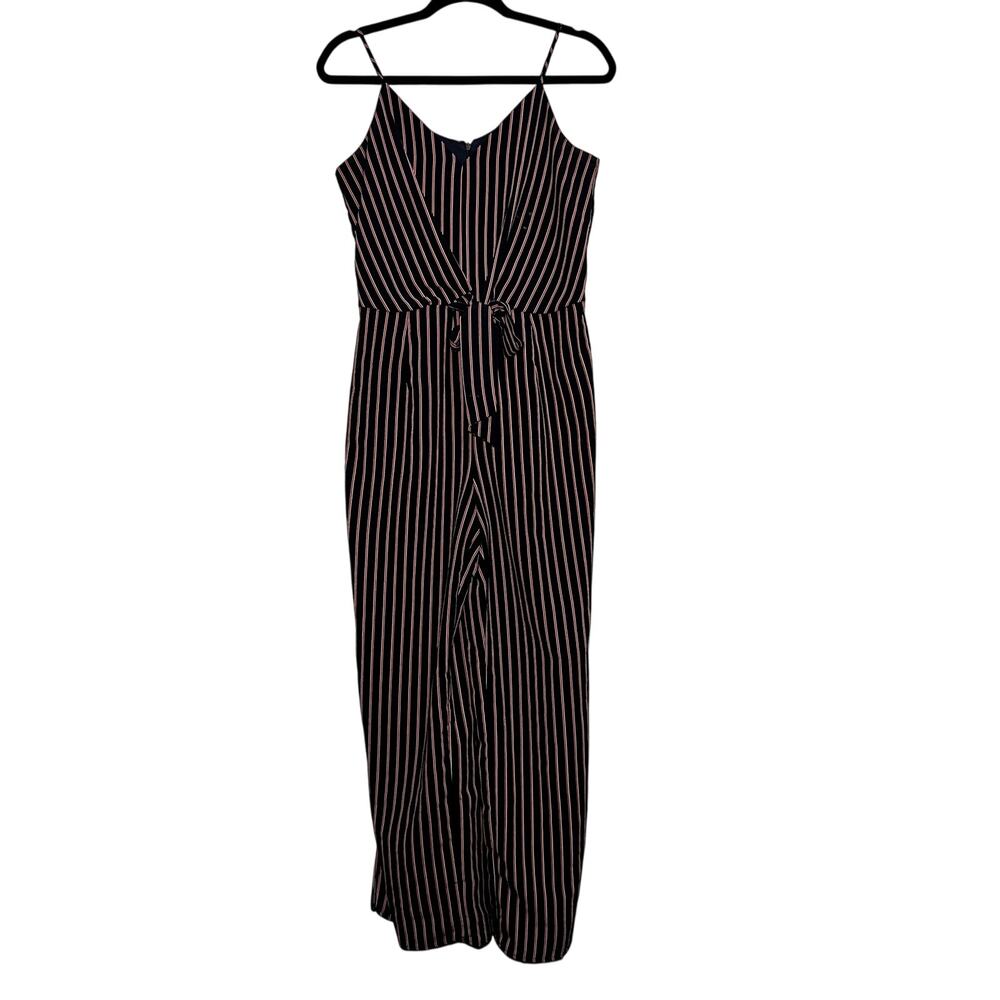 Enfocus studio stripe tank tie front jumpsuit womens 6 vacation beachy flowy‎